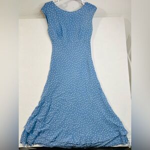 Chadwick's Light Blue Polka Dot Silk Chiffon Cap Sleeve Dress